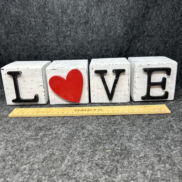 Decorative LOVE Wooden 3 Inch Blocks White Red Heart Home Decor - Picture 1 of 9